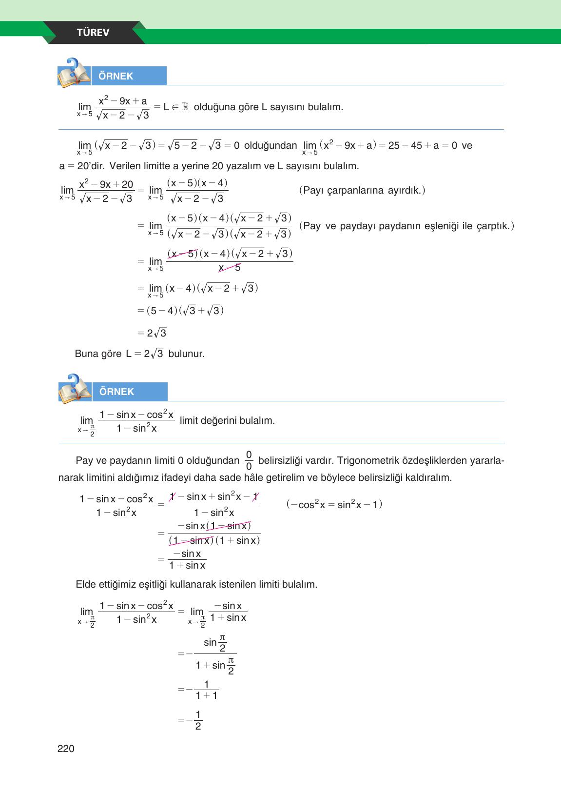 12. Sınıf Melis Yayınları Matematik Ders Kitabı Sayfa 220 Cevapları