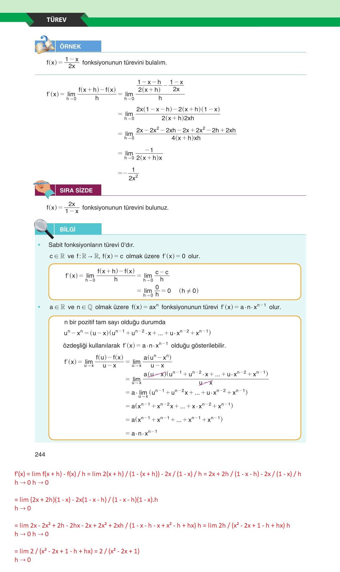 12. Sınıf Melis Yayınları Matematik Ders Kitabı Sayfa 244 Cevapları