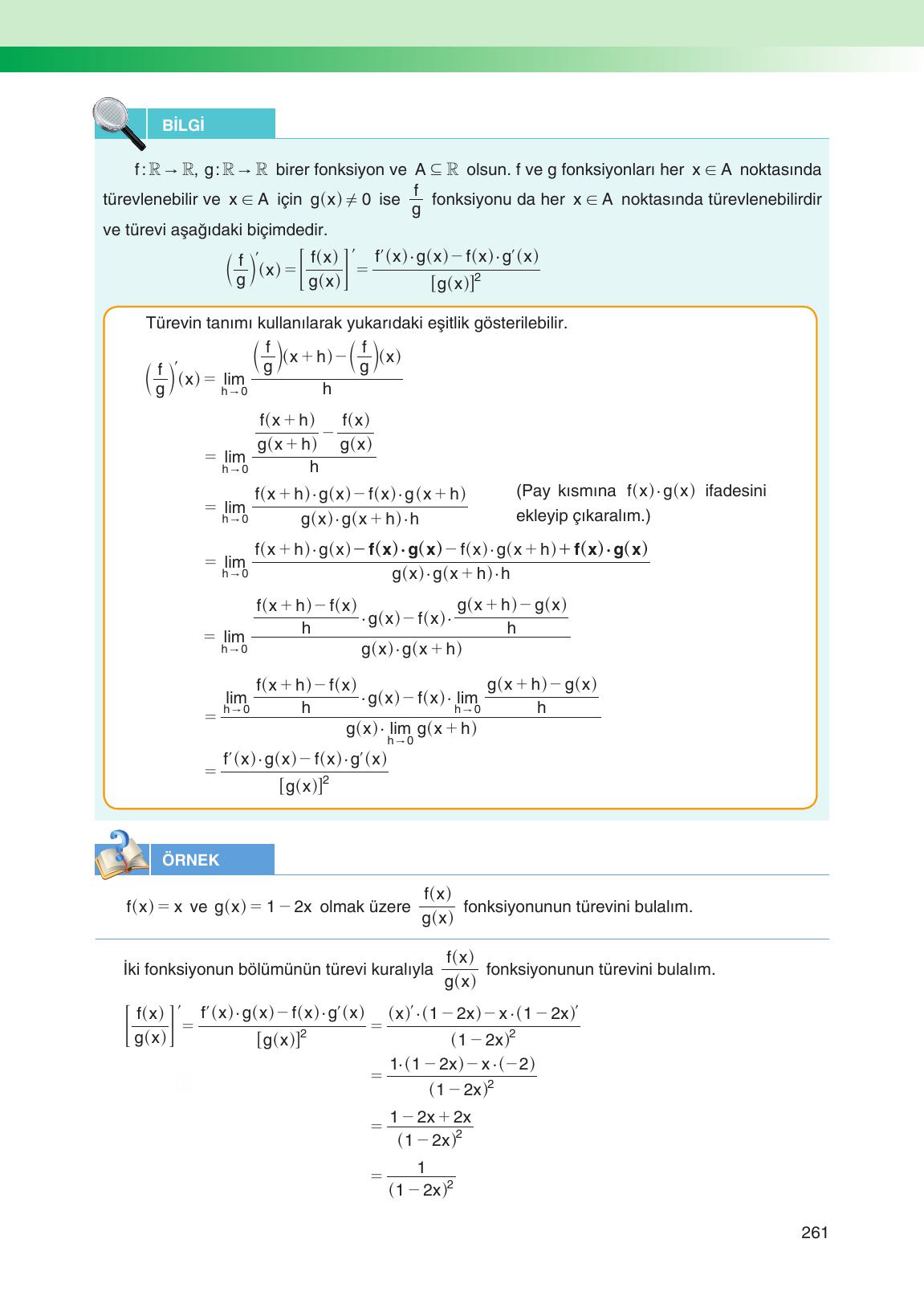 12. Sınıf Melis Yayınları Matematik Ders Kitabı Sayfa 261 Cevapları