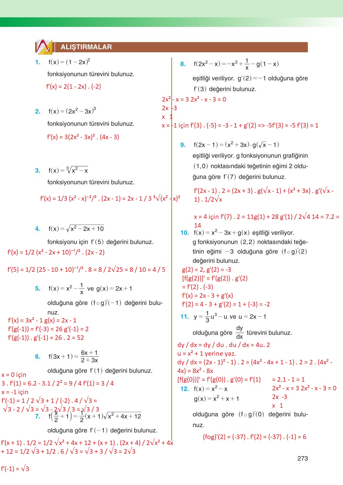 12. Sınıf Melis Yayınları Matematik Ders Kitabı Sayfa 273 Cevapları 12. Sınıf Melis Yayınları Matematik Ders Kitabı Sayfa 273 Cevapları