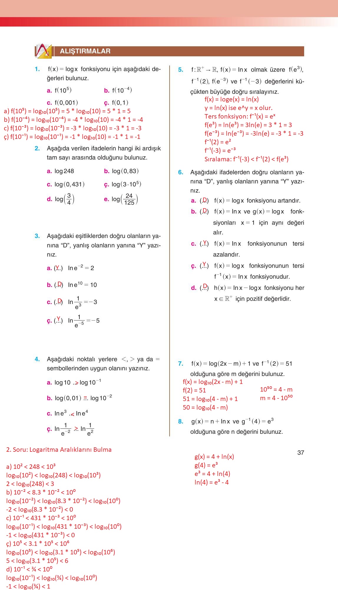 12. Sınıf Melis Yayınları Matematik Ders Kitabı Sayfa 37 Cevapları