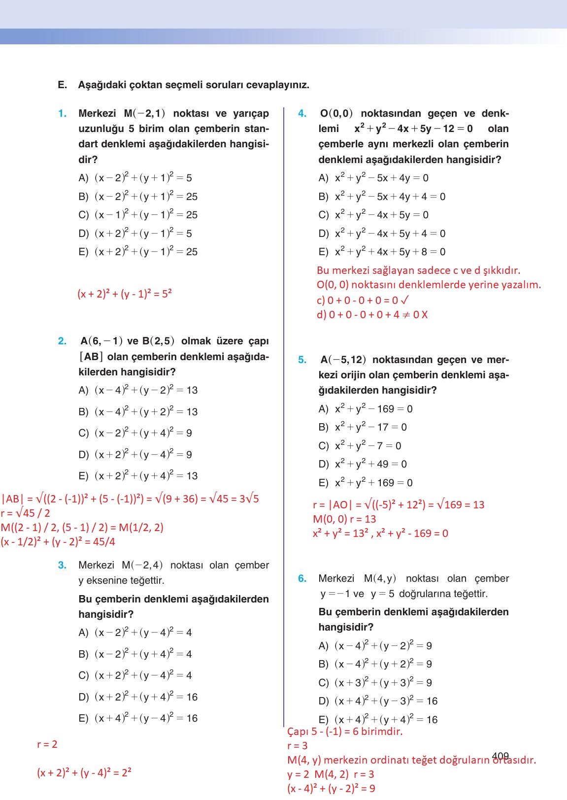 12. Sınıf Melis Yayınları Matematik Ders Kitabı Sayfa 409 Cevapları 12. Sınıf Melis Yayınları Matematik Ders Kitabı Sayfa 409 Cevapları