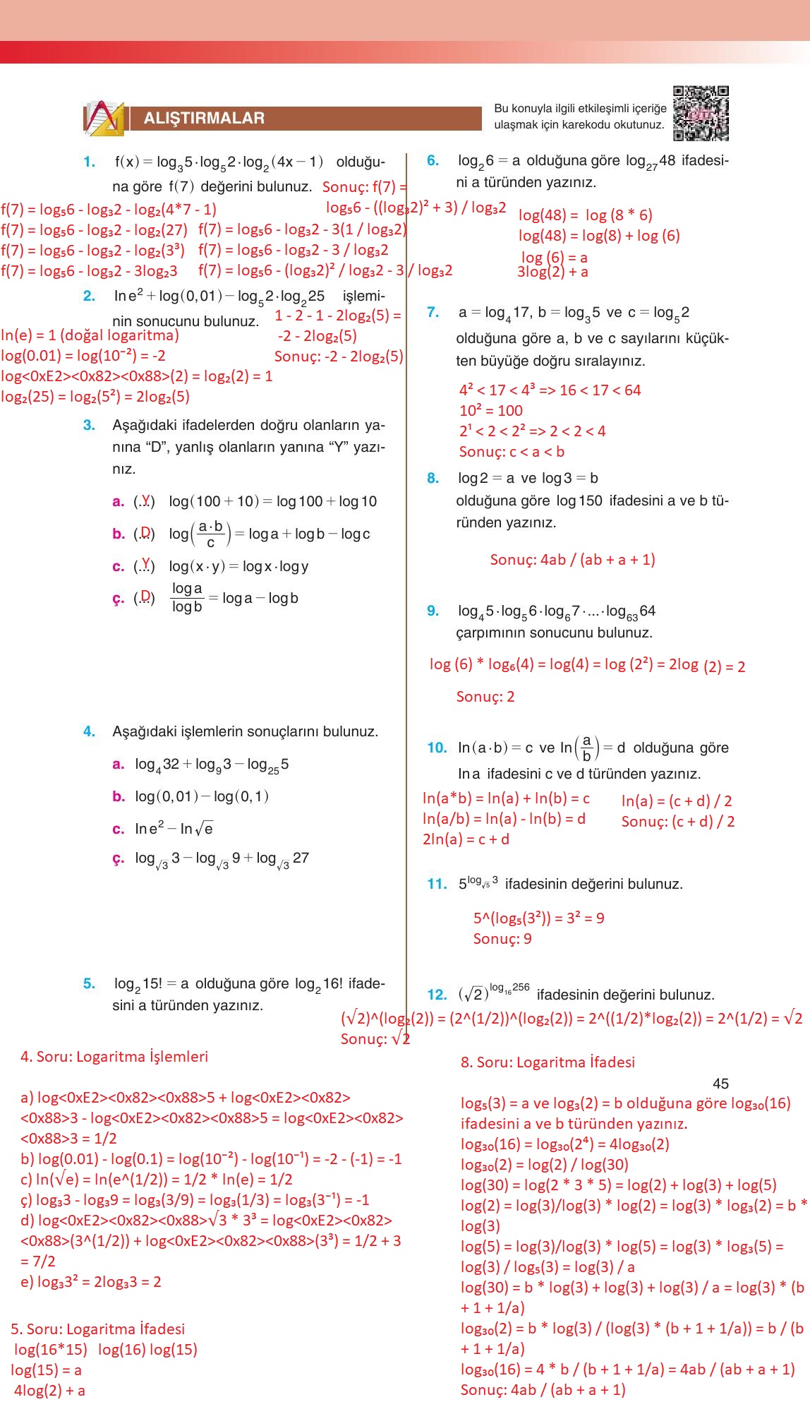 12. Sınıf Melis Yayınları Matematik Ders Kitabı Sayfa 45 Cevapları 12. Sınıf Melis Yayınları Matematik Ders Kitabı Sayfa 45 Cevapları