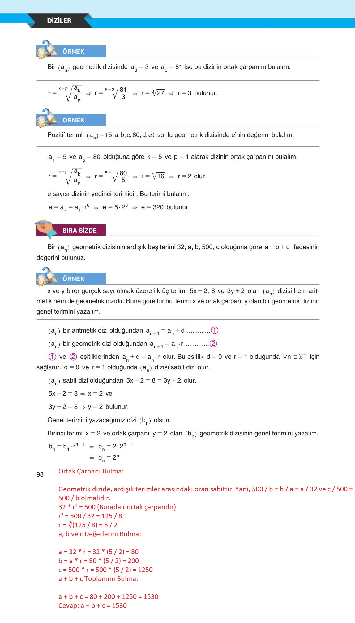 12. Sınıf Melis Yayınları Matematik Ders Kitabı Sayfa 98 Cevapları 12. Sınıf Melis Yayınları Matematik Ders Kitabı Sayfa 98 Cevapları