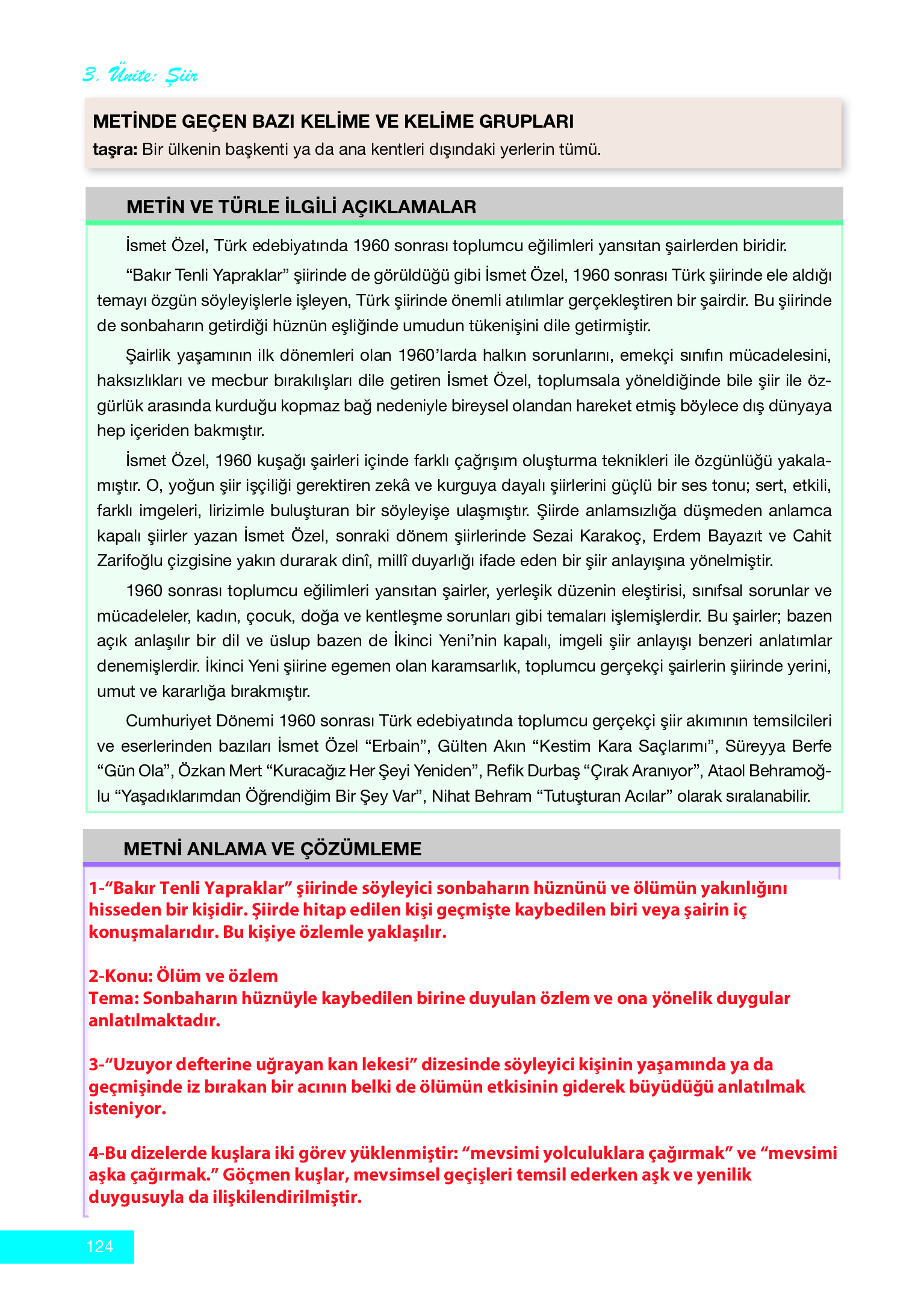 12. Sınıf Melis Yayınları Türk Dili Ve Edebiyatı Ders Kitabı Sayfa 124 Cevapları