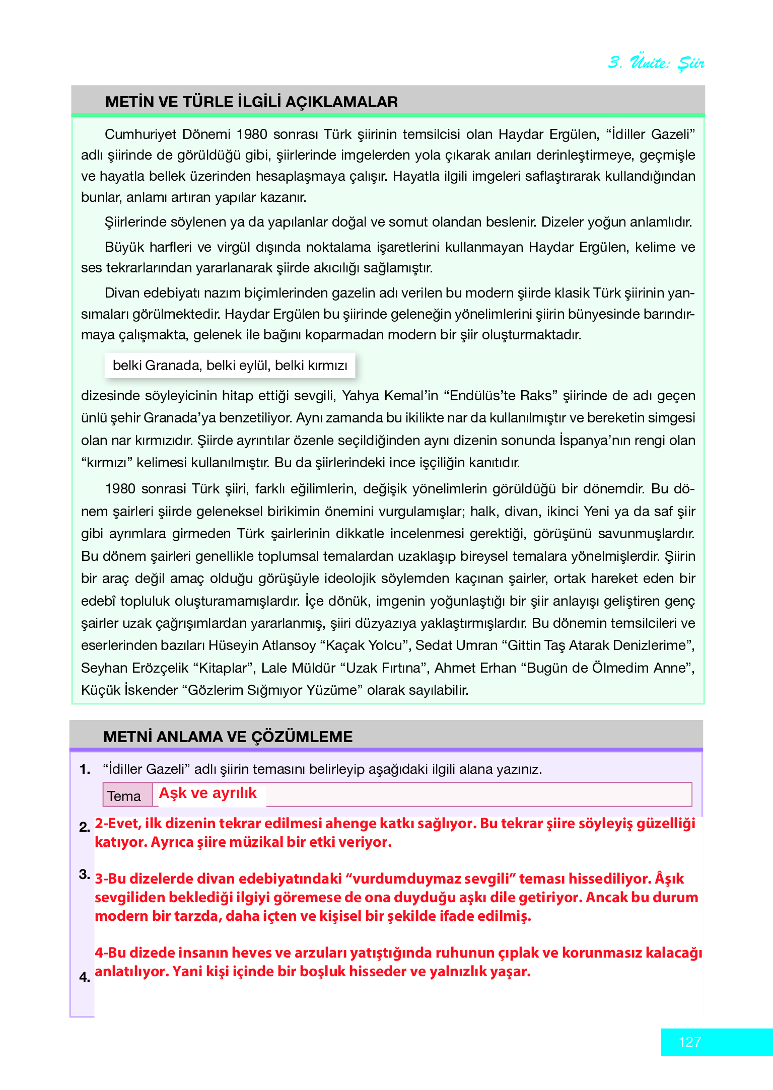 12. Sınıf Melis Yayınları Türk Dili Ve Edebiyatı Ders Kitabı Sayfa 127 Cevapları 12. Sınıf Melis Yayınları Türk Dili Ve Edebiyatı Ders Kitabı Sayfa 127 Cevapları