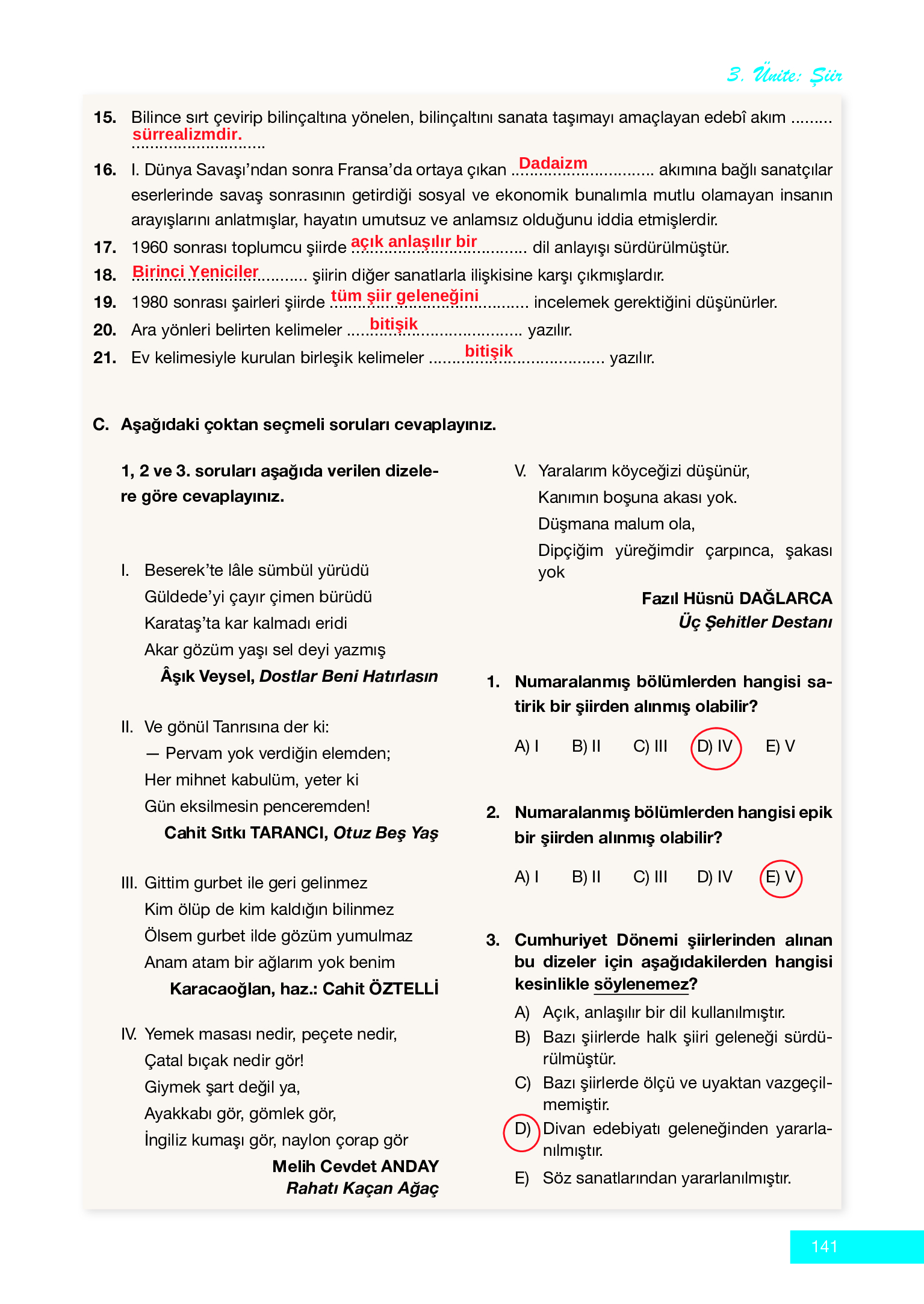 12. Sınıf Melis Yayınları Türk Dili Ve Edebiyatı Ders Kitabı Sayfa 141 Cevapları 12. Sınıf Melis Yayınları Türk Dili Ve Edebiyatı Ders Kitabı Sayfa 141 Cevapları