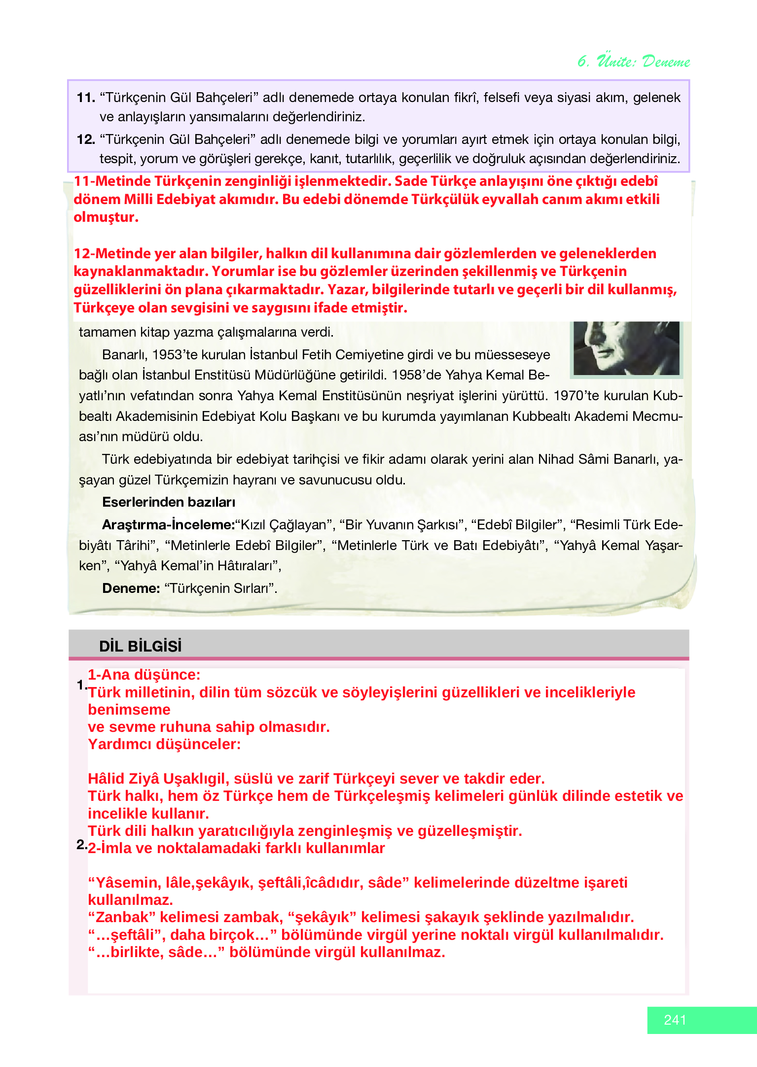 12. Sınıf Melis Yayınları Türk Dili Ve Edebiyatı Ders Kitabı Sayfa 241 Cevapları 12. Sınıf Melis Yayınları Türk Dili Ve Edebiyatı Ders Kitabı Sayfa 241 Cevapları