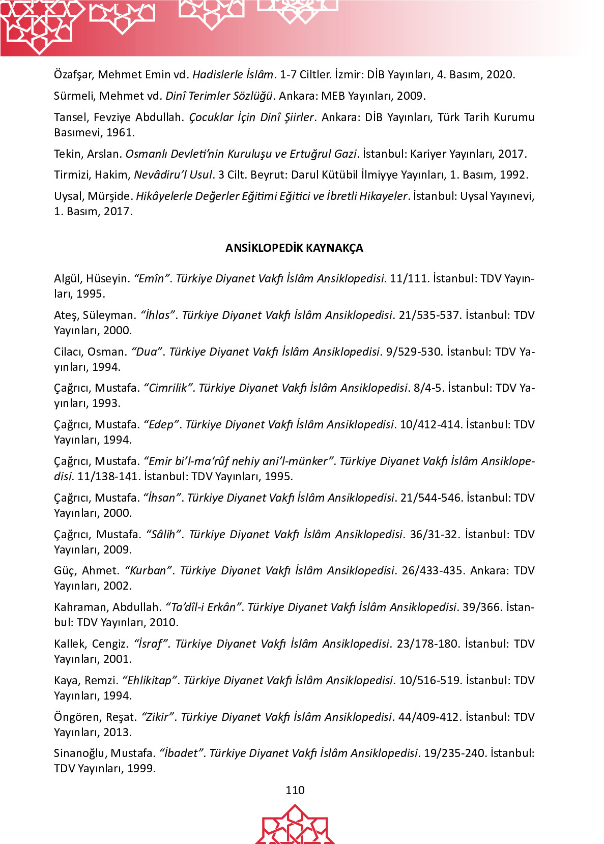 6. Sınıf Meb Yayınları Temel Dini Bilgiler İslam 1 Ders Kitabı Sayfa 110 Cevapları