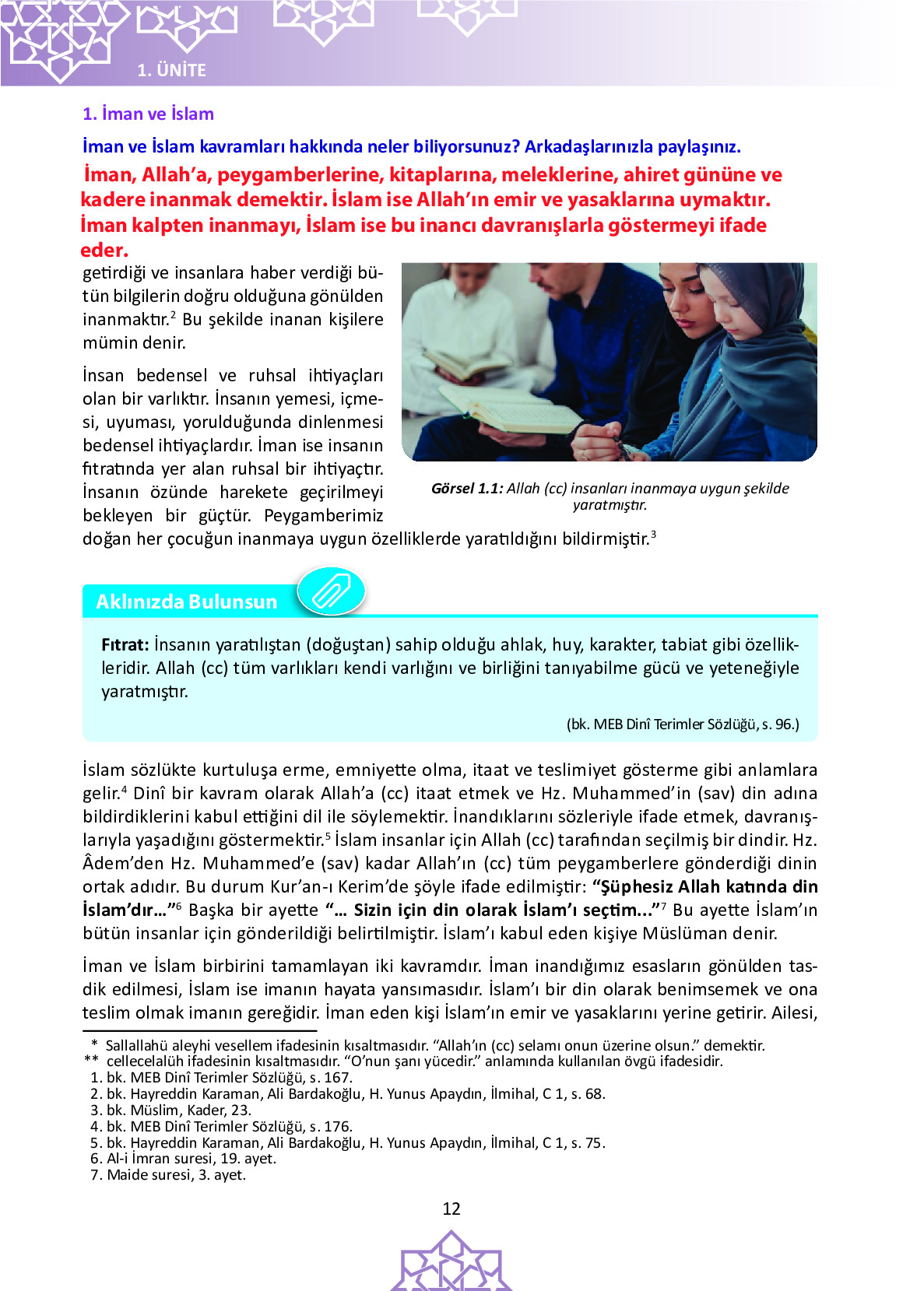 6. Sınıf Meb Yayınları Temel Dini Bilgiler İslam 1 Ders Kitabı Sayfa 12 Cevapları