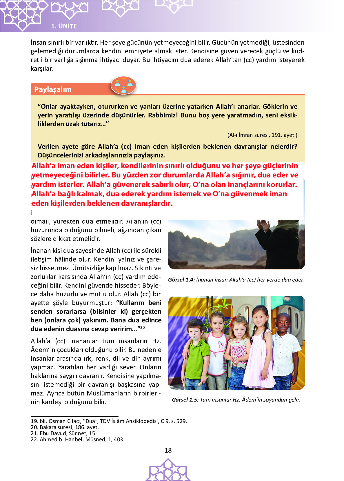 6. Sınıf Meb Yayınları Temel Dini Bilgiler İslam 1 Ders Kitabı Sayfa 18 Cevapları