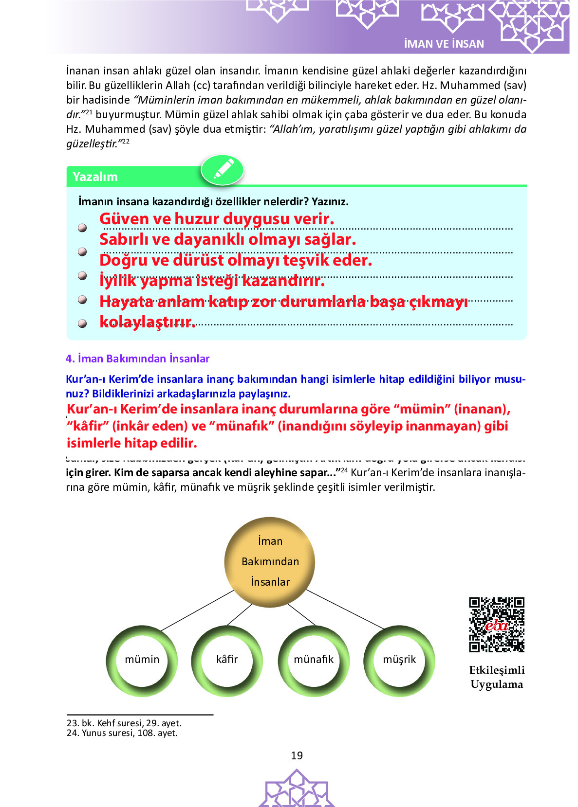 6. Sınıf Meb Yayınları Temel Dini Bilgiler İslam 1 Ders Kitabı Sayfa 19 Cevapları