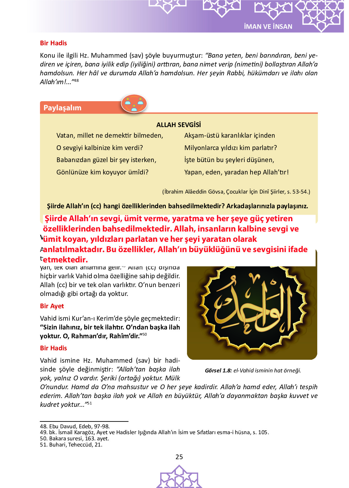 6. Sınıf Meb Yayınları Temel Dini Bilgiler İslam 1 Ders Kitabı Sayfa 25 Cevapları