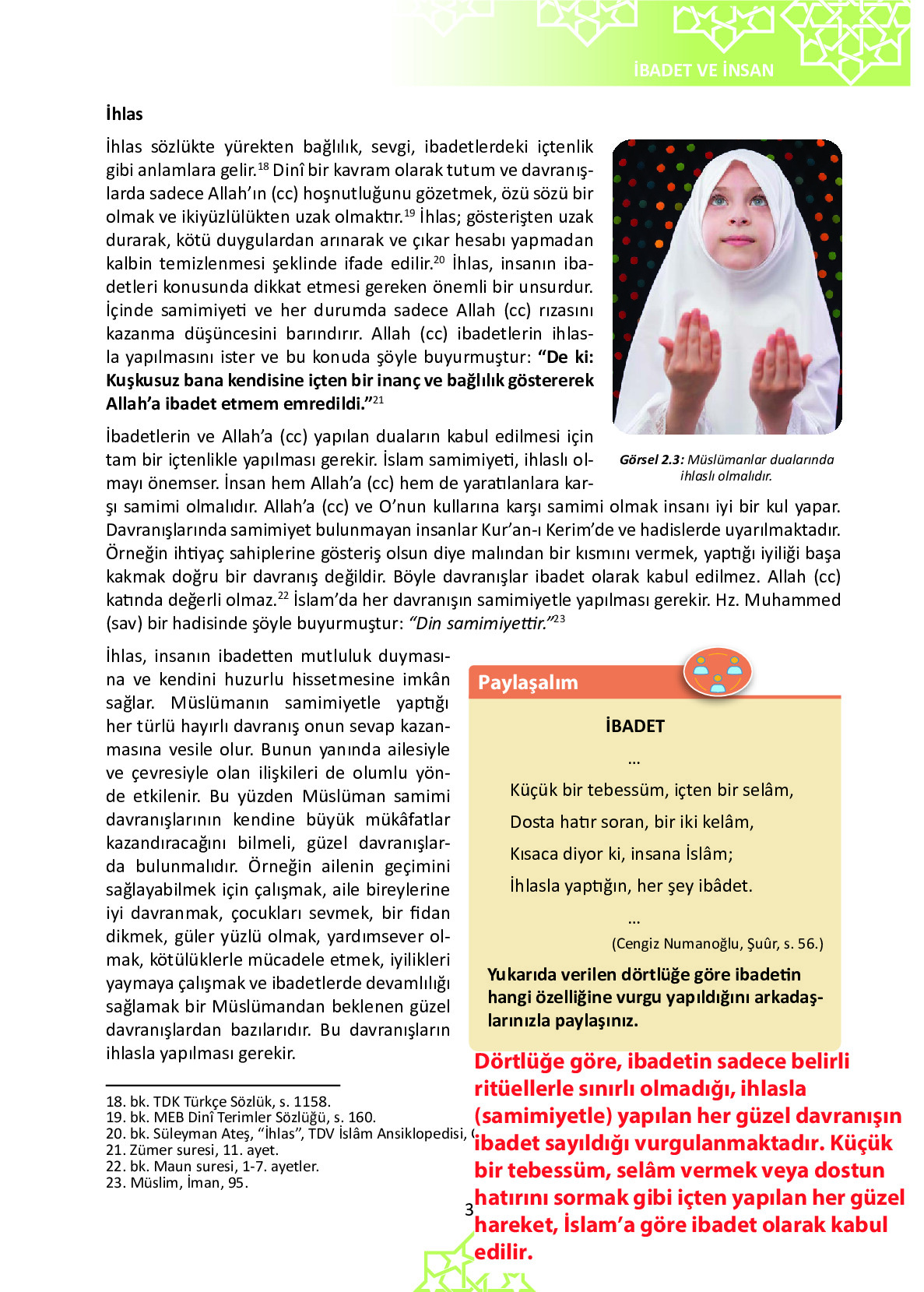 6. Sınıf Meb Yayınları Temel Dini Bilgiler İslam 1 Ders Kitabı Sayfa 39 Cevapları