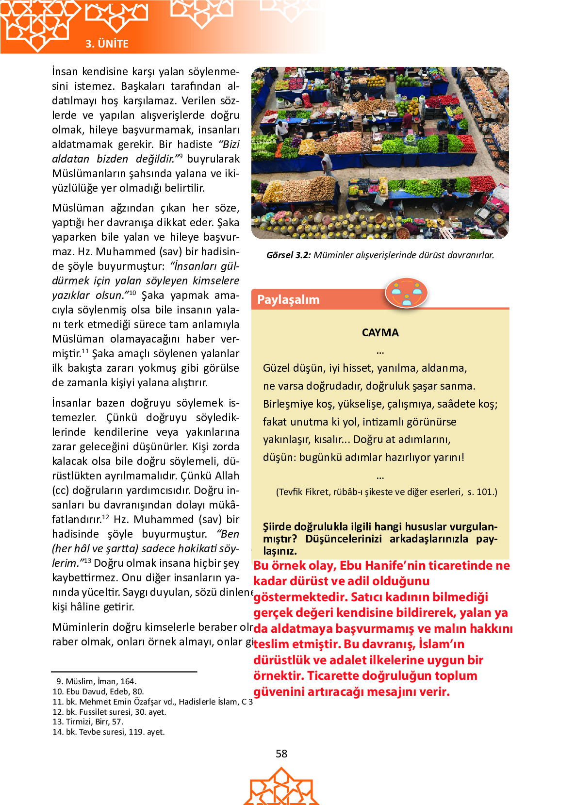 6. Sınıf Meb Yayınları Temel Dini Bilgiler İslam 1 Ders Kitabı Sayfa 58 Cevapları
