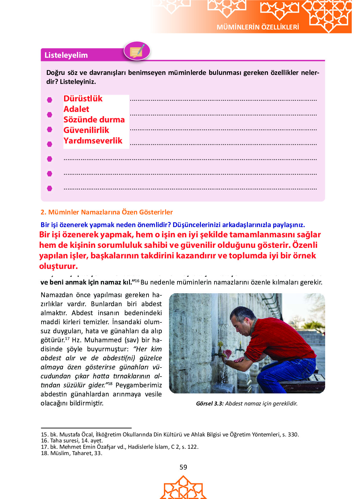 6. Sınıf Meb Yayınları Temel Dini Bilgiler İslam 1 Ders Kitabı Sayfa 59 Cevapları