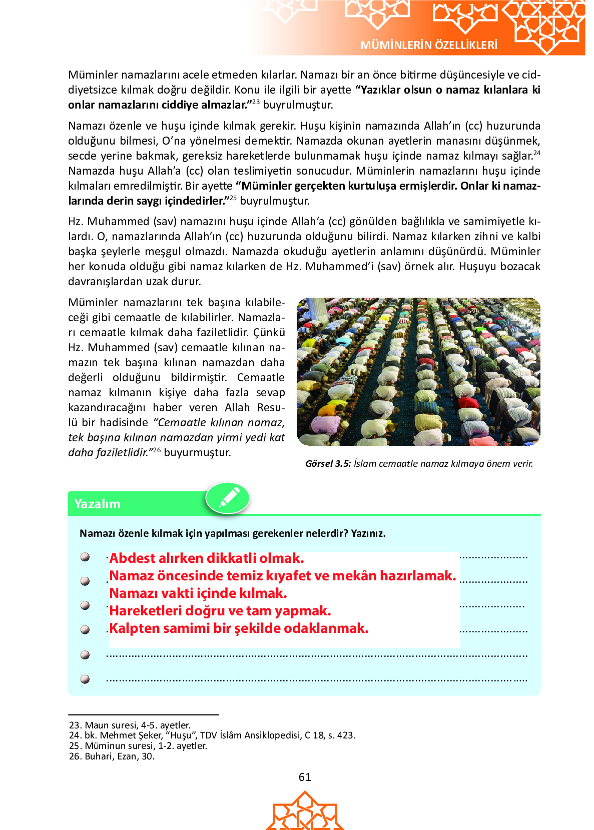 6. Sınıf Meb Yayınları Temel Dini Bilgiler İslam 1 Ders Kitabı Sayfa 61 Cevapları