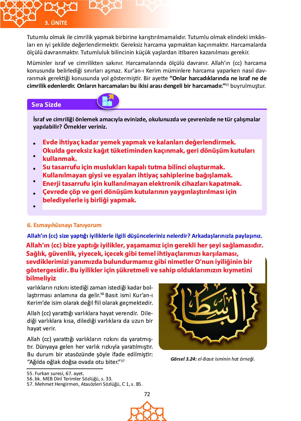 6. Sınıf Meb Yayınları Temel Dini Bilgiler İslam 1 Ders Kitabı Sayfa 72 Cevapları