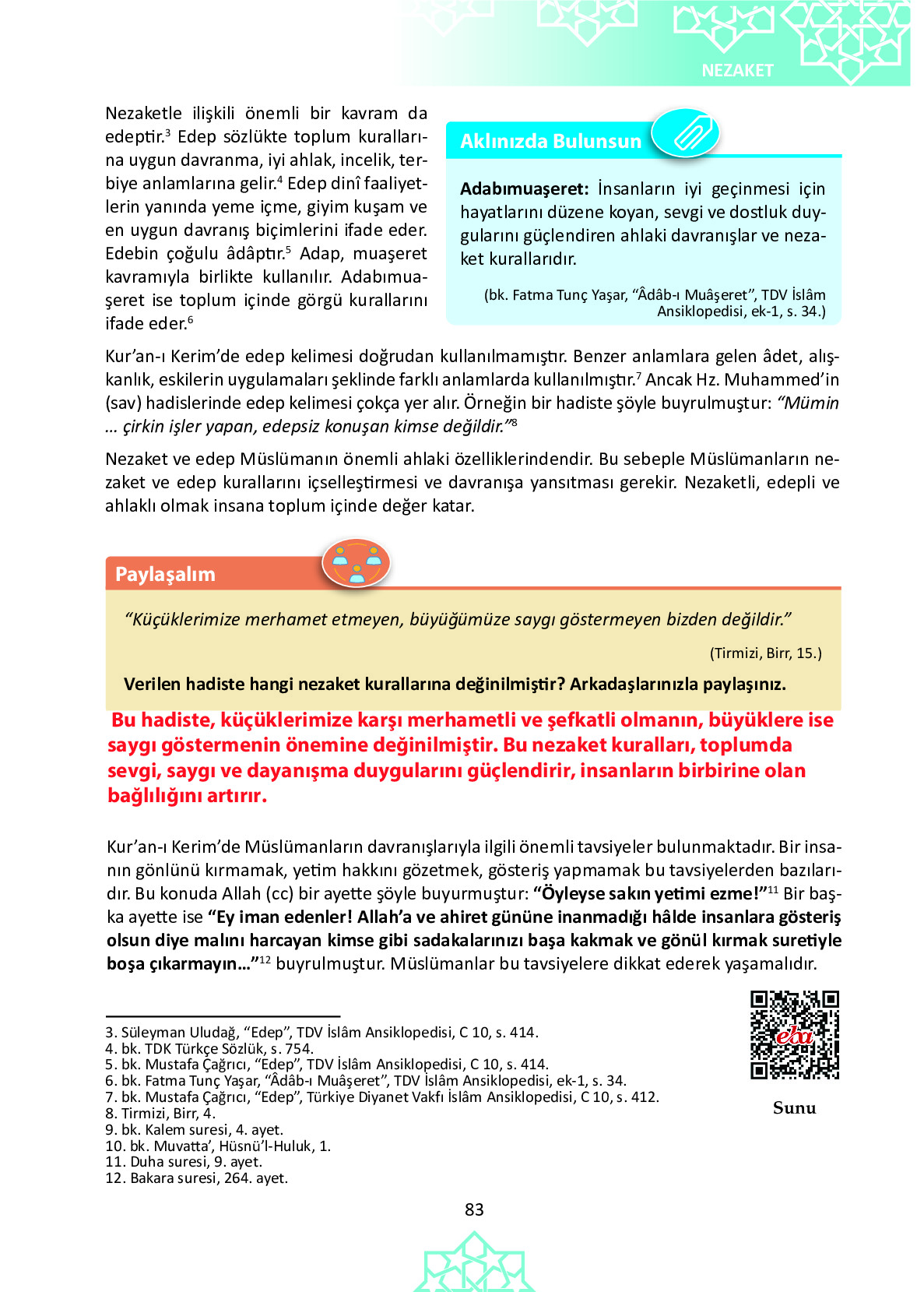 6. Sınıf Meb Yayınları Temel Dini Bilgiler İslam 1 Ders Kitabı Sayfa 83 Cevapları