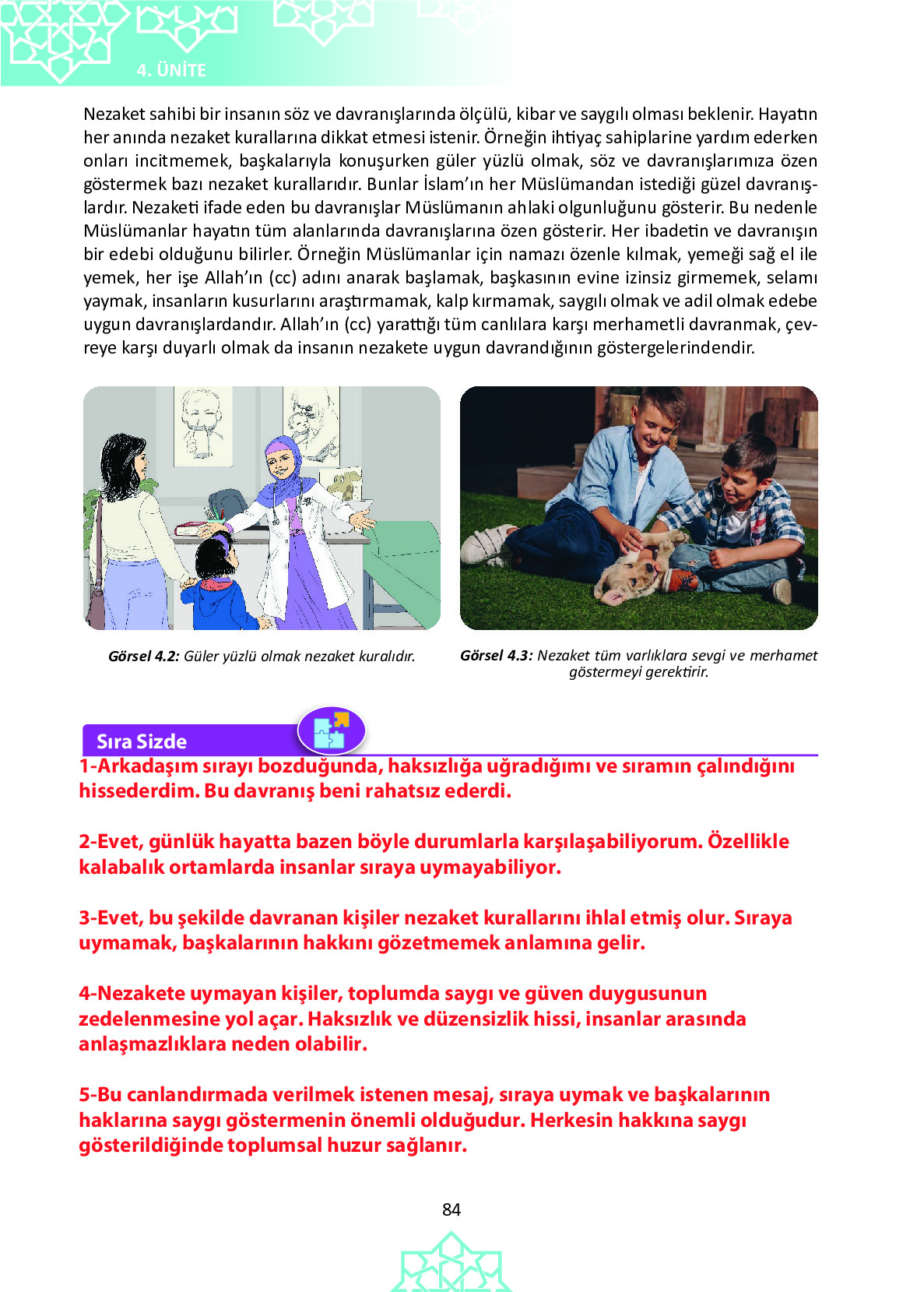 6. Sınıf Meb Yayınları Temel Dini Bilgiler İslam 1 Ders Kitabı Sayfa 84 Cevapları