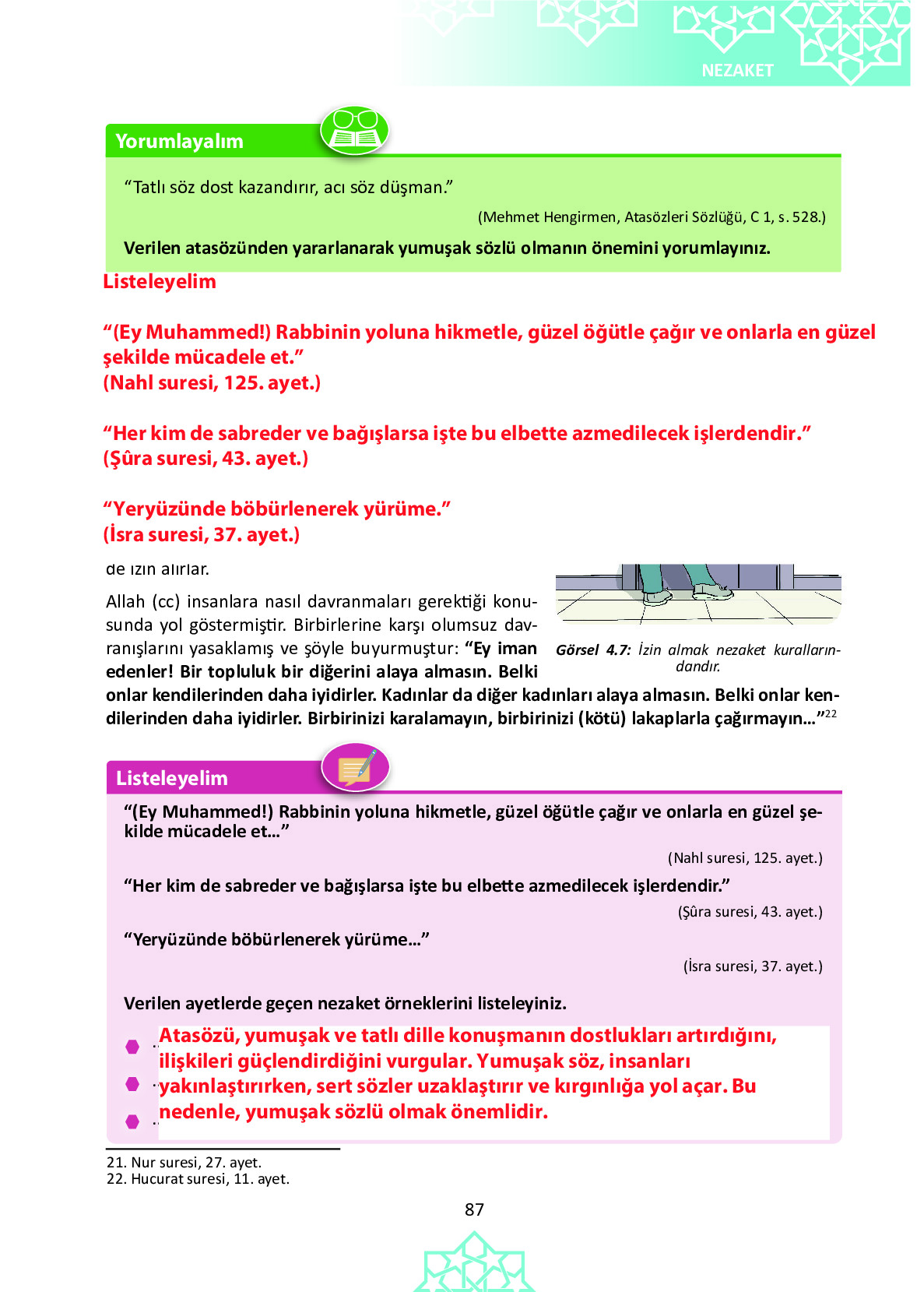 6. Sınıf Meb Yayınları Temel Dini Bilgiler İslam 1 Ders Kitabı Sayfa 87 Cevapları