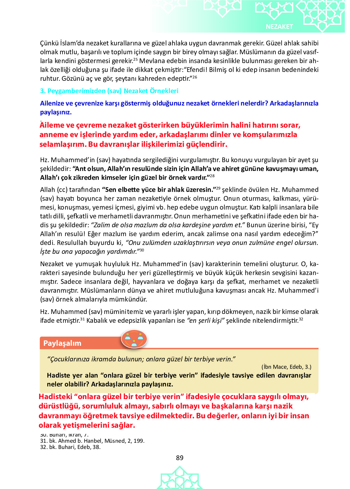 6. Sınıf Meb Yayınları Temel Dini Bilgiler İslam 1 Ders Kitabı Sayfa 89 Cevapları