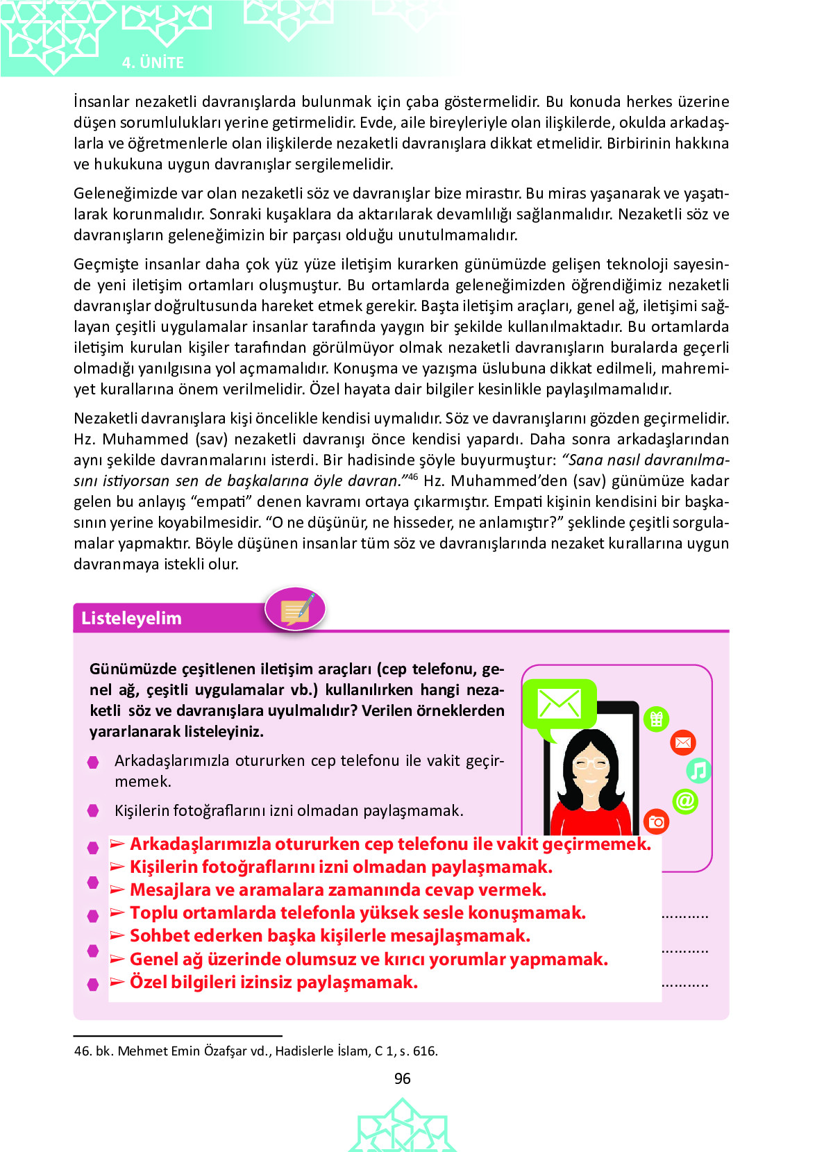 6. Sınıf Meb Yayınları Temel Dini Bilgiler İslam 1 Ders Kitabı Sayfa 96 Cevapları