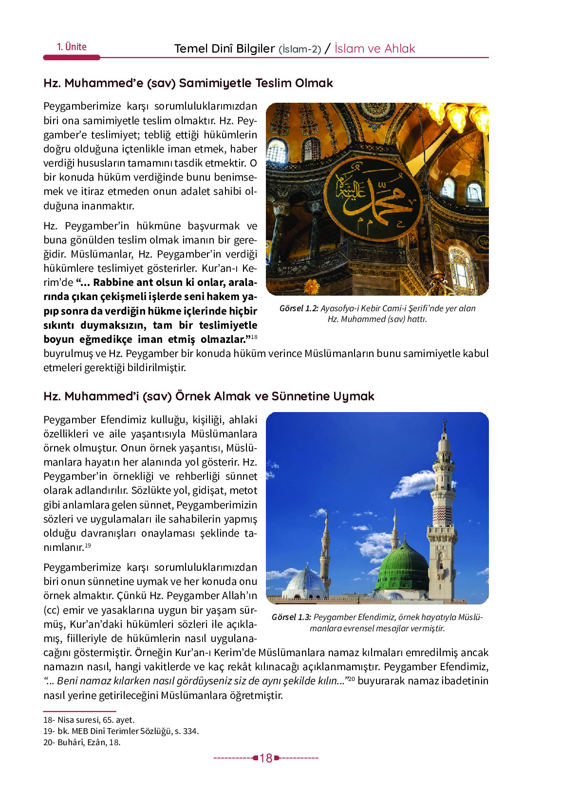 6. Sınıf Meb Yayınları Temel Dini Bilgiler İslam 2 Ders Kitabı Sayfa 18 Cevapları