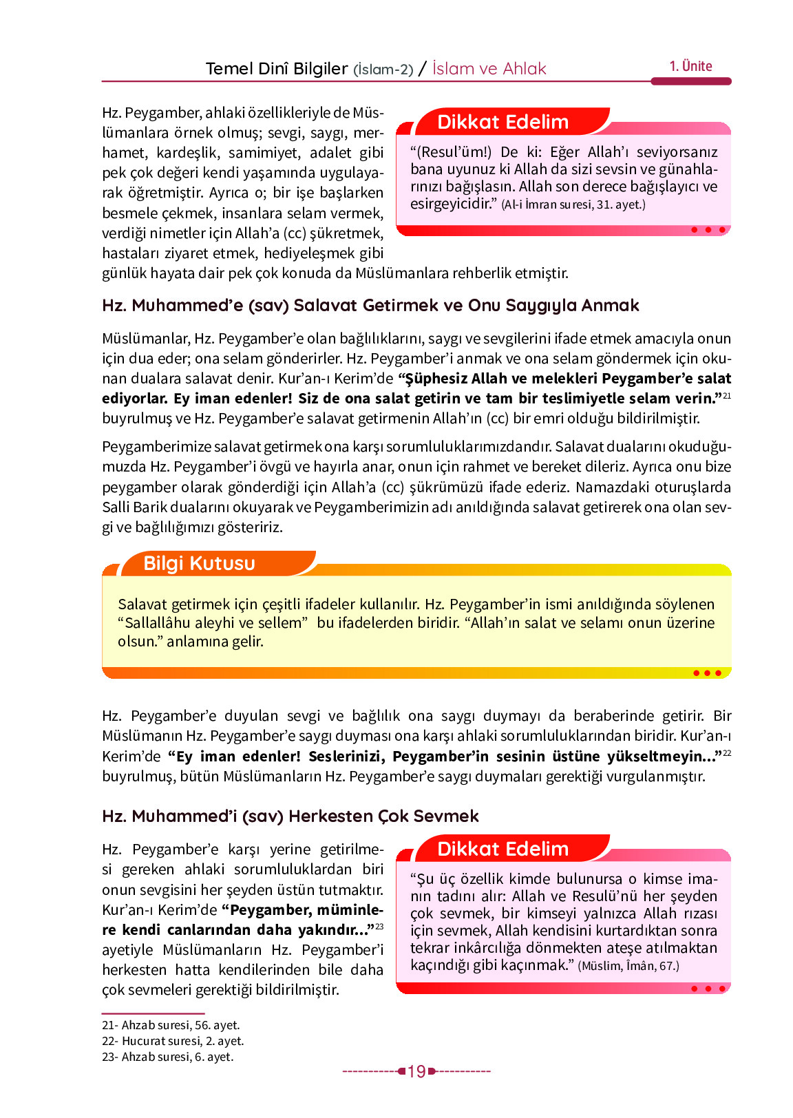 6. Sınıf Meb Yayınları Temel Dini Bilgiler İslam 2 Ders Kitabı Sayfa 19 Cevapları