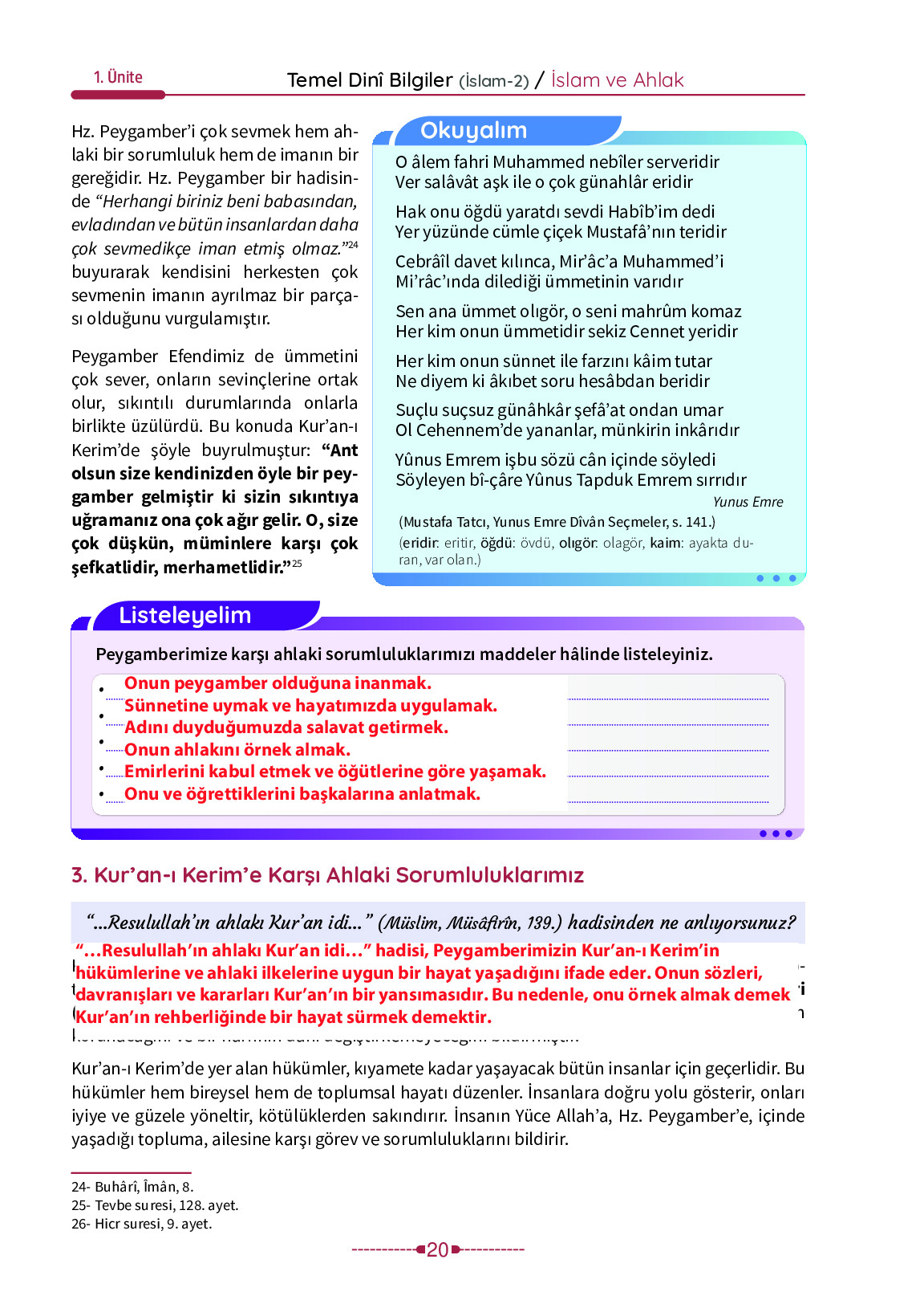 6. Sınıf Meb Yayınları Temel Dini Bilgiler İslam 2 Ders Kitabı Sayfa 20 Cevapları