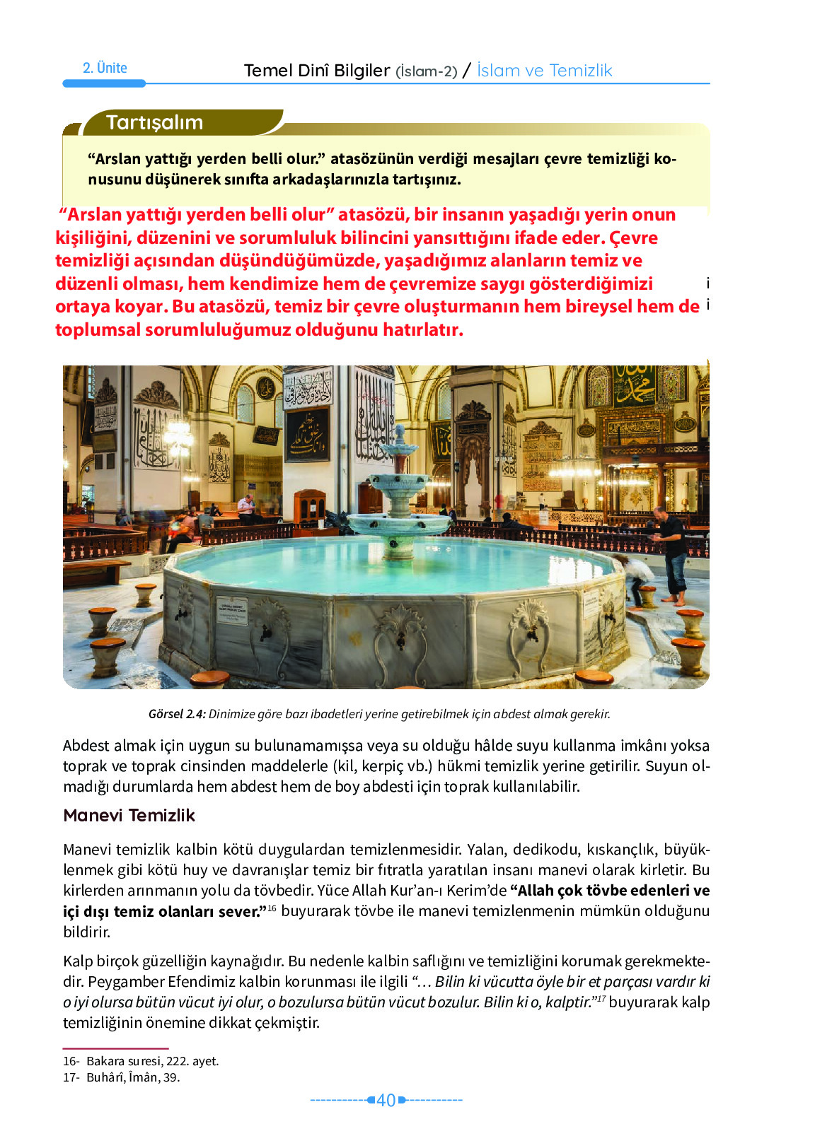 6. Sınıf Meb Yayınları Temel Dini Bilgiler İslam 2 Ders Kitabı Sayfa 40 Cevapları