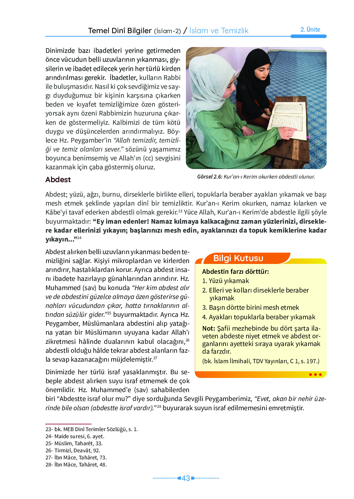 6. Sınıf Meb Yayınları Temel Dini Bilgiler İslam 2 Ders Kitabı Sayfa 43 Cevapları