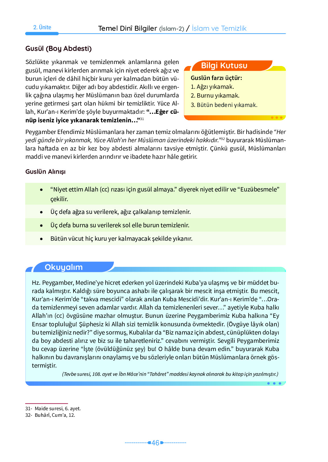 6. Sınıf Meb Yayınları Temel Dini Bilgiler İslam 2 Ders Kitabı Sayfa 46 Cevapları