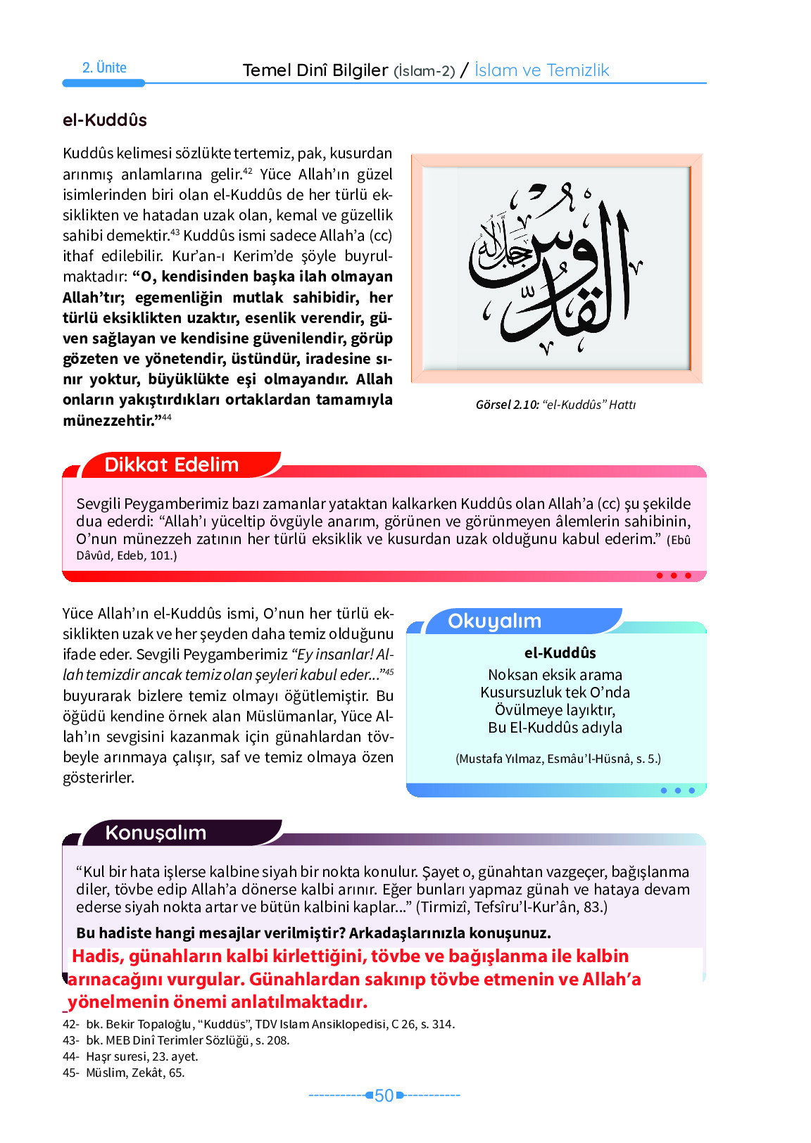 6. Sınıf Meb Yayınları Temel Dini Bilgiler İslam 2 Ders Kitabı Sayfa 50 Cevapları