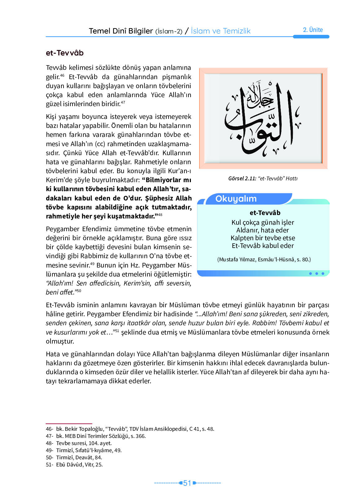 6. Sınıf Meb Yayınları Temel Dini Bilgiler İslam 2 Ders Kitabı Sayfa 51 Cevapları
