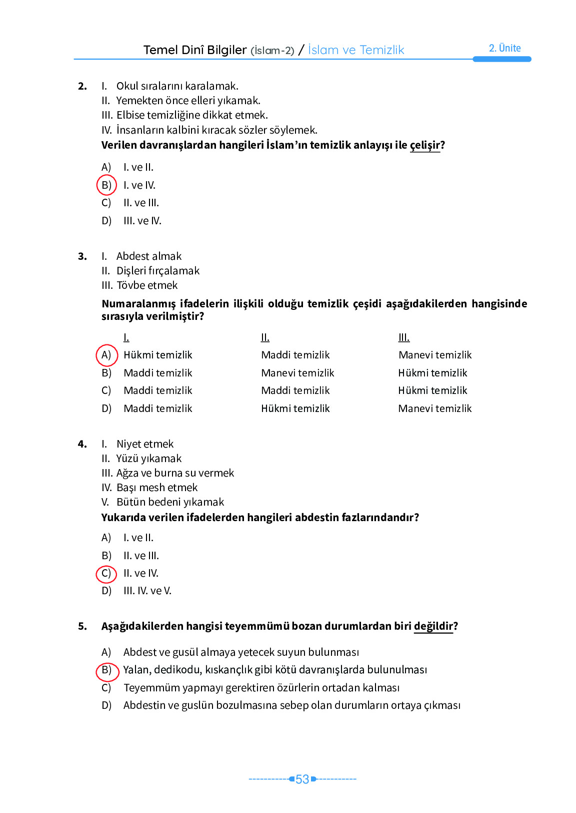 6. Sınıf Meb Yayınları Temel Dini Bilgiler İslam 2 Ders Kitabı Sayfa 53 Cevapları