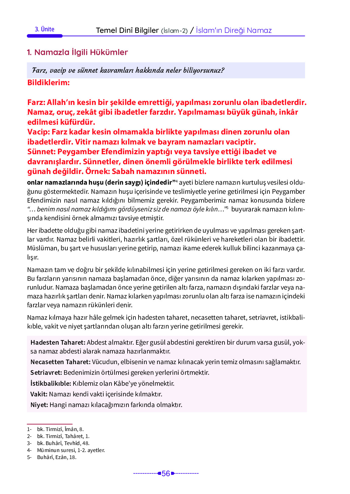 6. Sınıf Meb Yayınları Temel Dini Bilgiler İslam 2 Ders Kitabı Sayfa 56 Cevapları