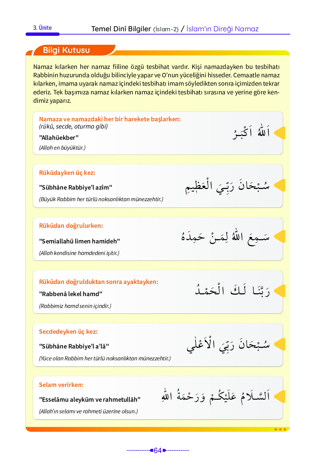 6. Sınıf Meb Yayınları Temel Dini Bilgiler İslam 2 Ders Kitabı Sayfa 64 Cevapları