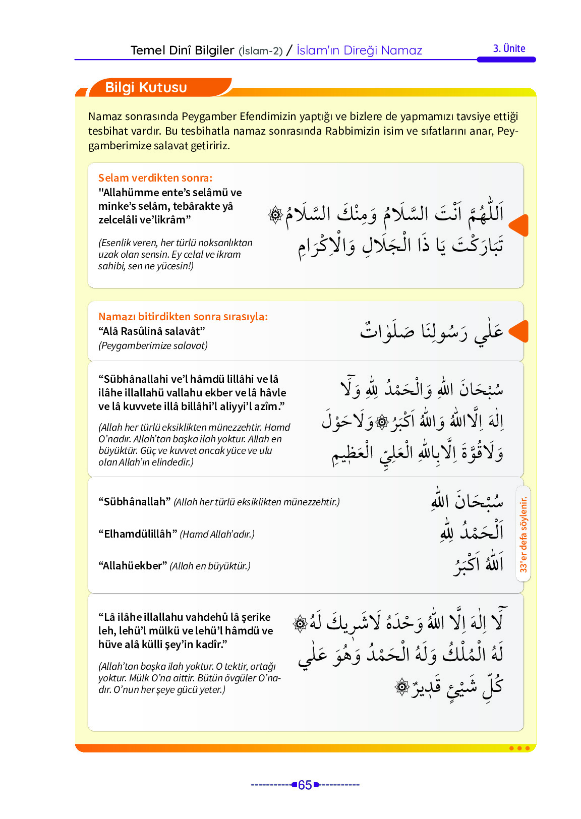 6. Sınıf Meb Yayınları Temel Dini Bilgiler İslam 2 Ders Kitabı Sayfa 65 Cevapları