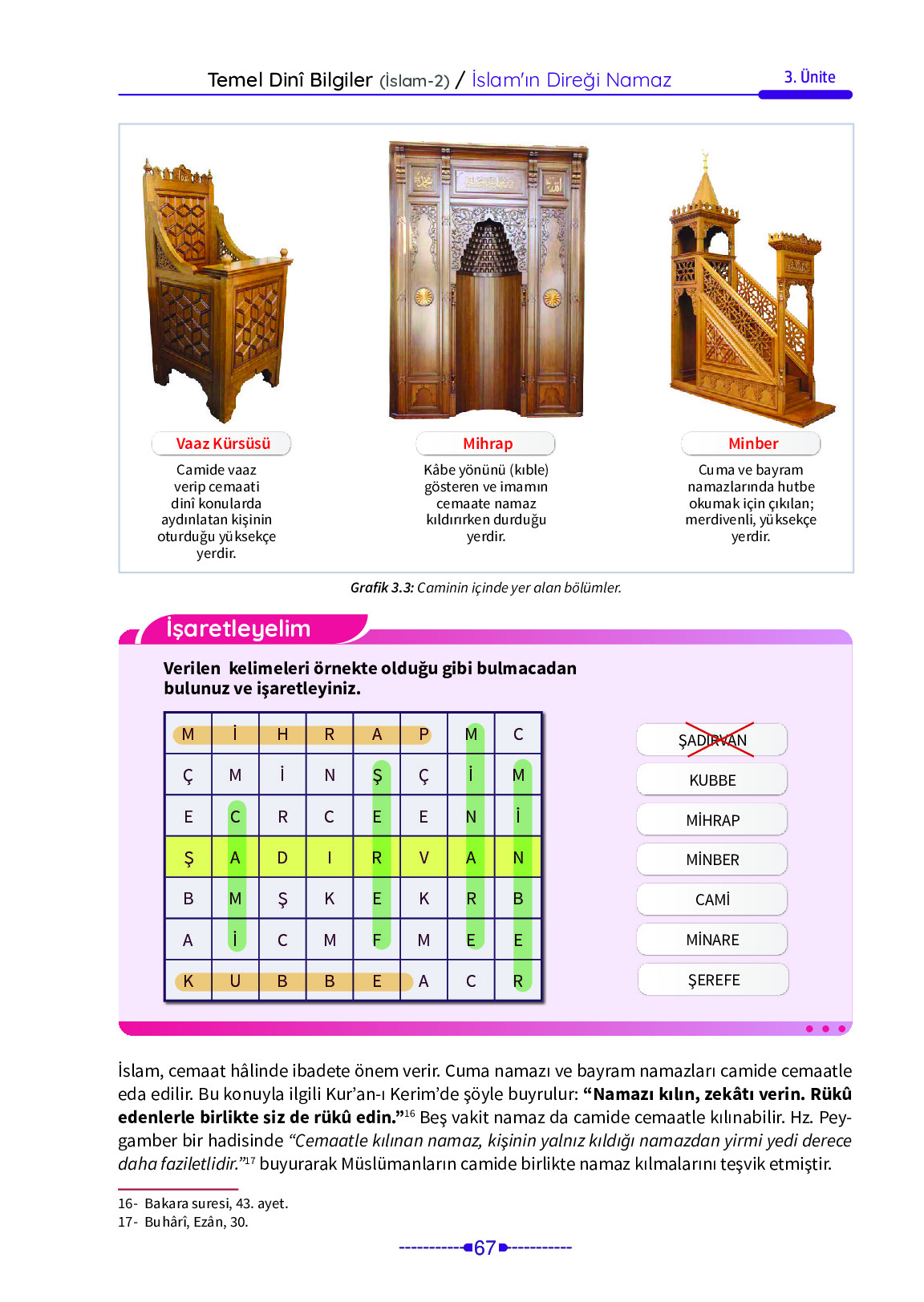 6. Sınıf Meb Yayınları Temel Dini Bilgiler İslam 2 Ders Kitabı Sayfa 67 Cevapları