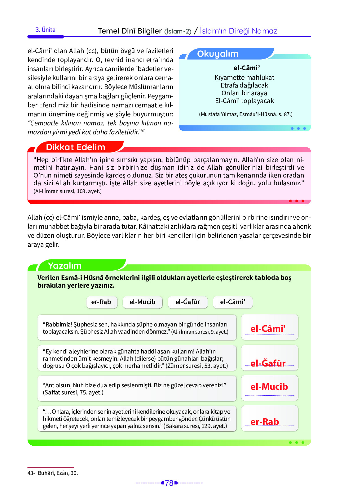 6. Sınıf Meb Yayınları Temel Dini Bilgiler İslam 2 Ders Kitabı Sayfa 78 Cevapları