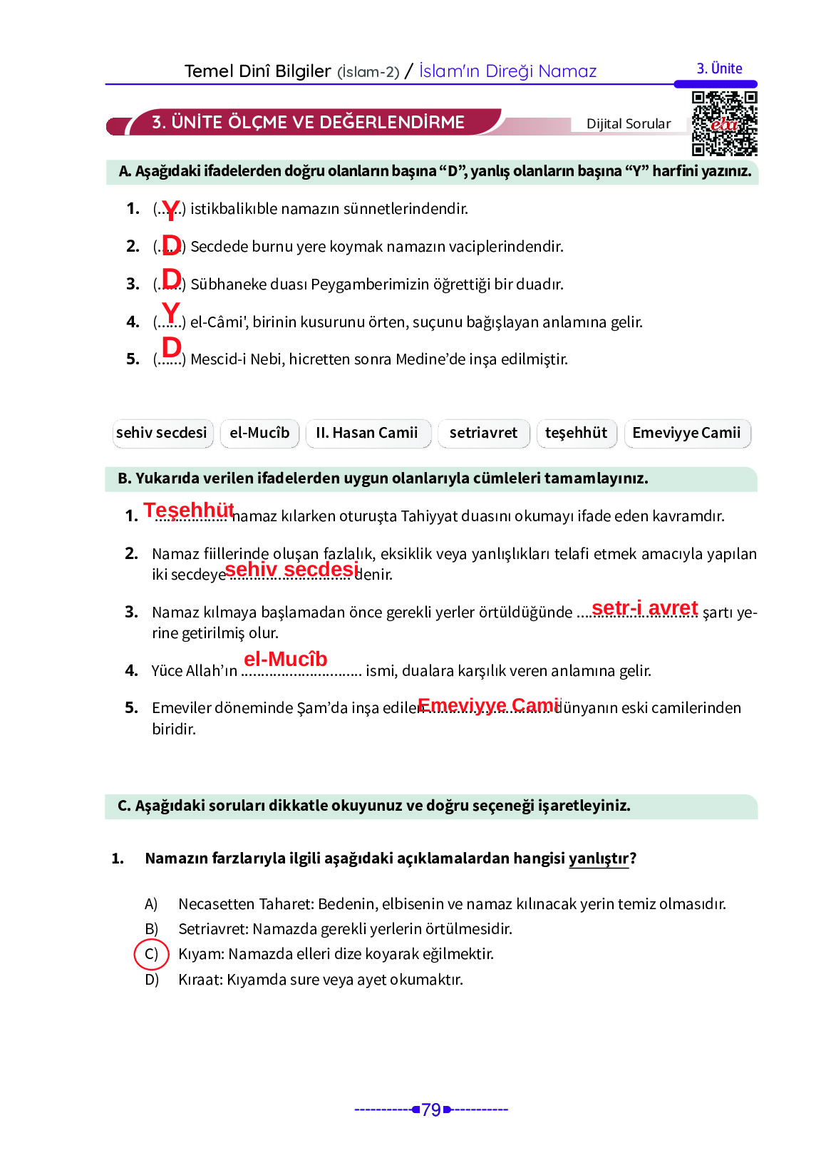 6. Sınıf Meb Yayınları Temel Dini Bilgiler İslam 2 Ders Kitabı Sayfa 79 Cevapları