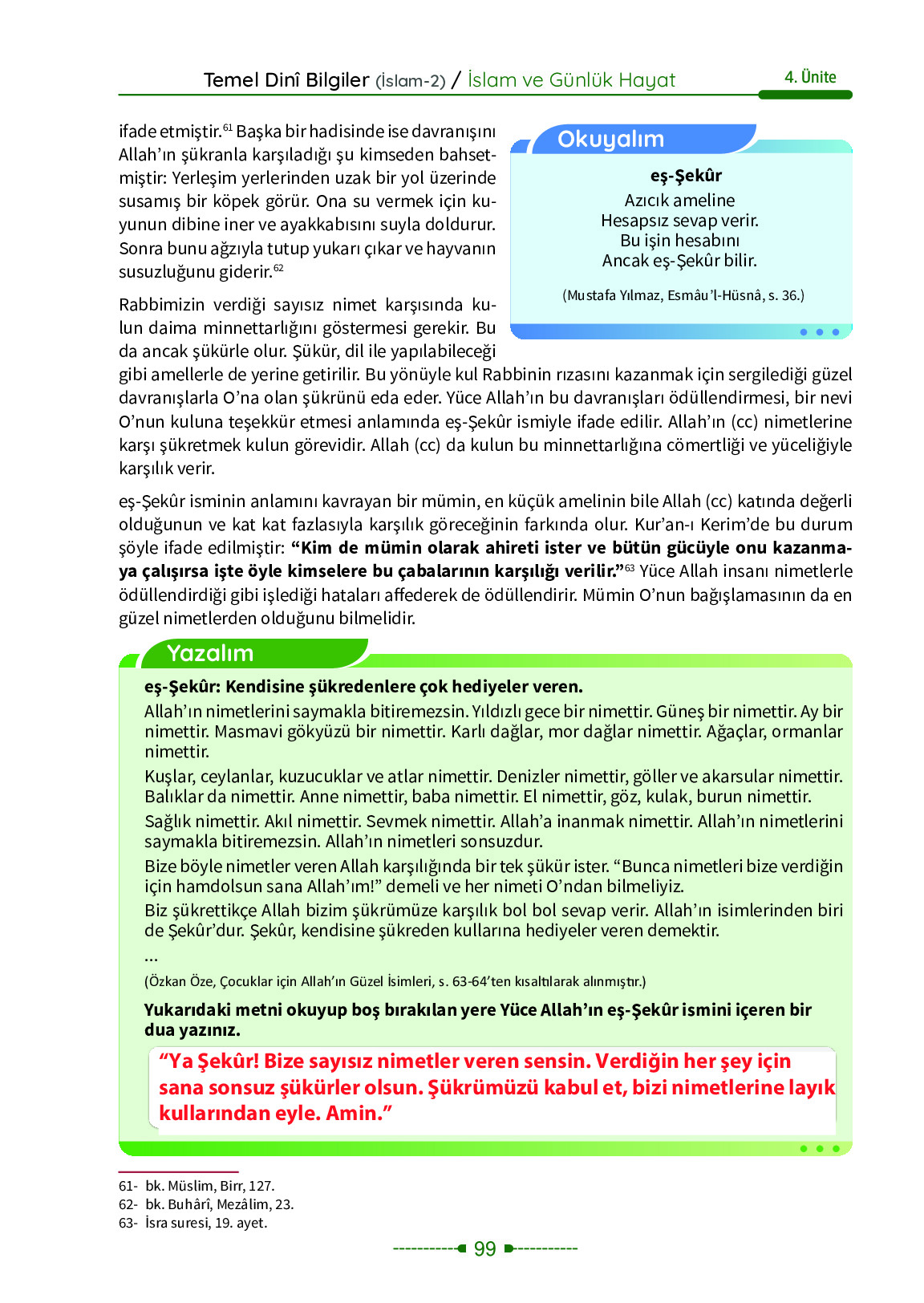 6. Sınıf Meb Yayınları Temel Dini Bilgiler İslam 2 Ders Kitabı Sayfa 99 Cevapları