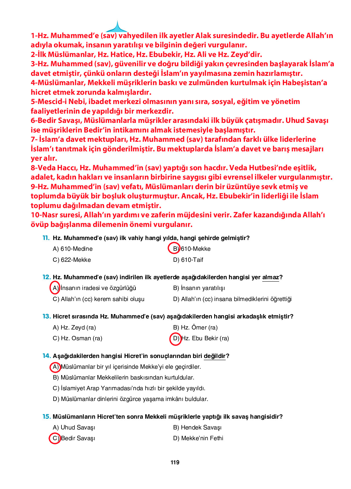 6. Sınıf Sdr Dikey Yayıncılık Din Kültürü Ve Ahlak Bilgisi Ders Kitabı Sayfa 119 Cevapları