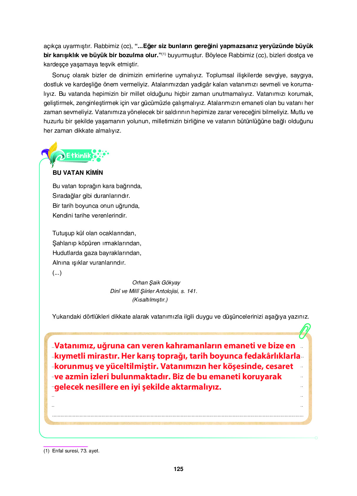 6. Sınıf Sdr Dikey Yayıncılık Din Kültürü Ve Ahlak Bilgisi Ders Kitabı Sayfa 125 Cevapları