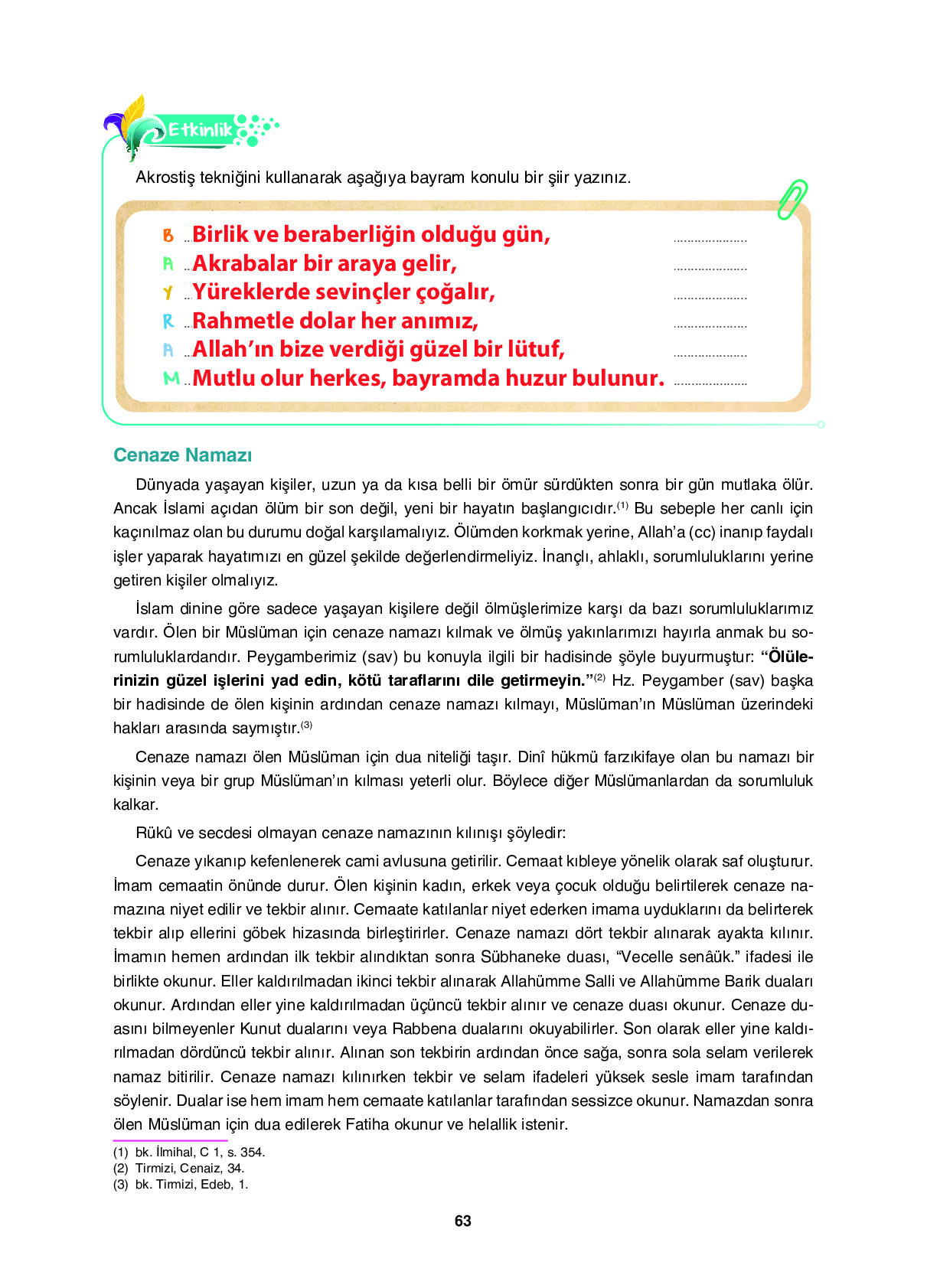 6. Sınıf Sdr Dikey Yayıncılık Din Kültürü Ve Ahlak Bilgisi Ders Kitabı Sayfa 63 Cevapları