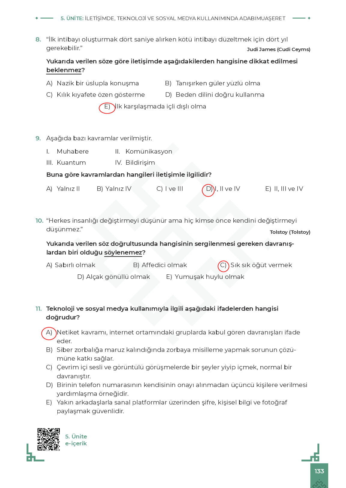 9. Sınıf Meb Yayınları Adabımuaşeret Ders Kitabı Sayfa 133 Cevapları 9. Sınıf Meb Yayınları Adabımuaşeret Ders Kitabı Sayfa 133 Cevapları