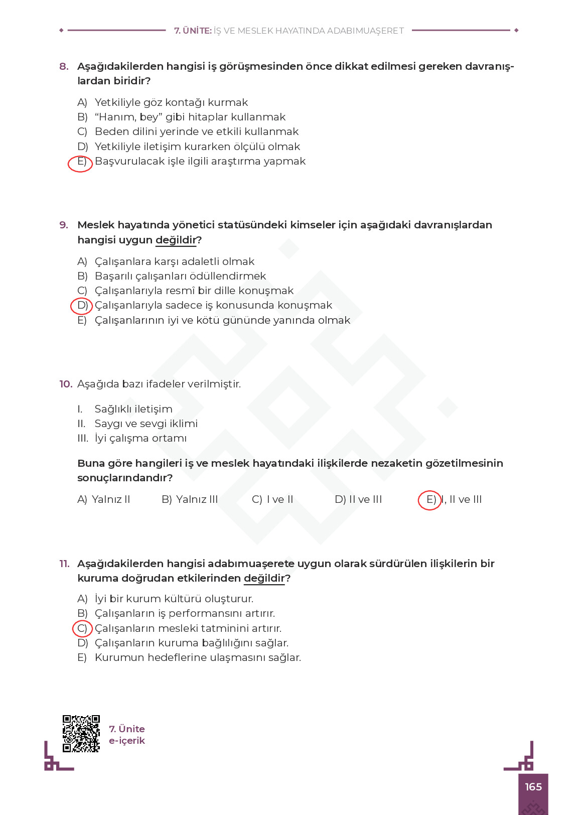 9. Sınıf Meb Yayınları Adabımuaşeret Ders Kitabı Sayfa 165 Cevapları