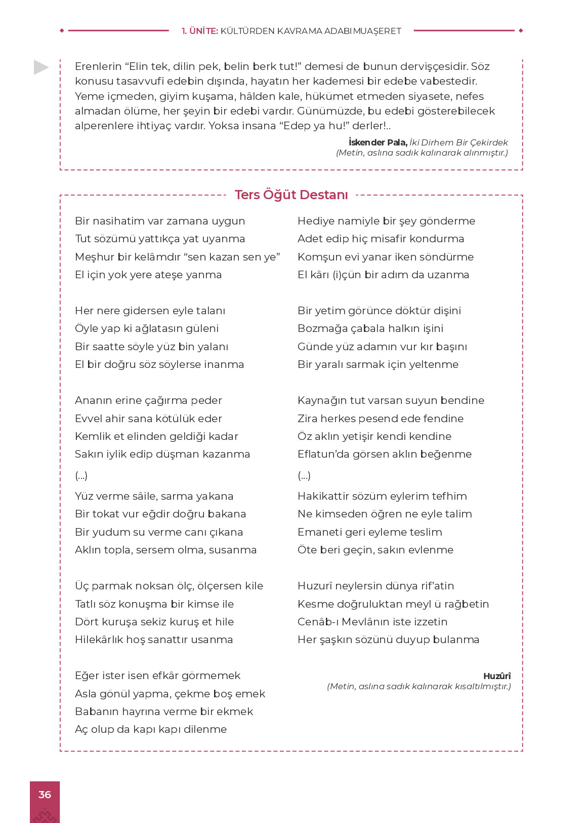 9. Sınıf Meb Yayınları Adabımuaşeret Ders Kitabı Sayfa 36 Cevapları