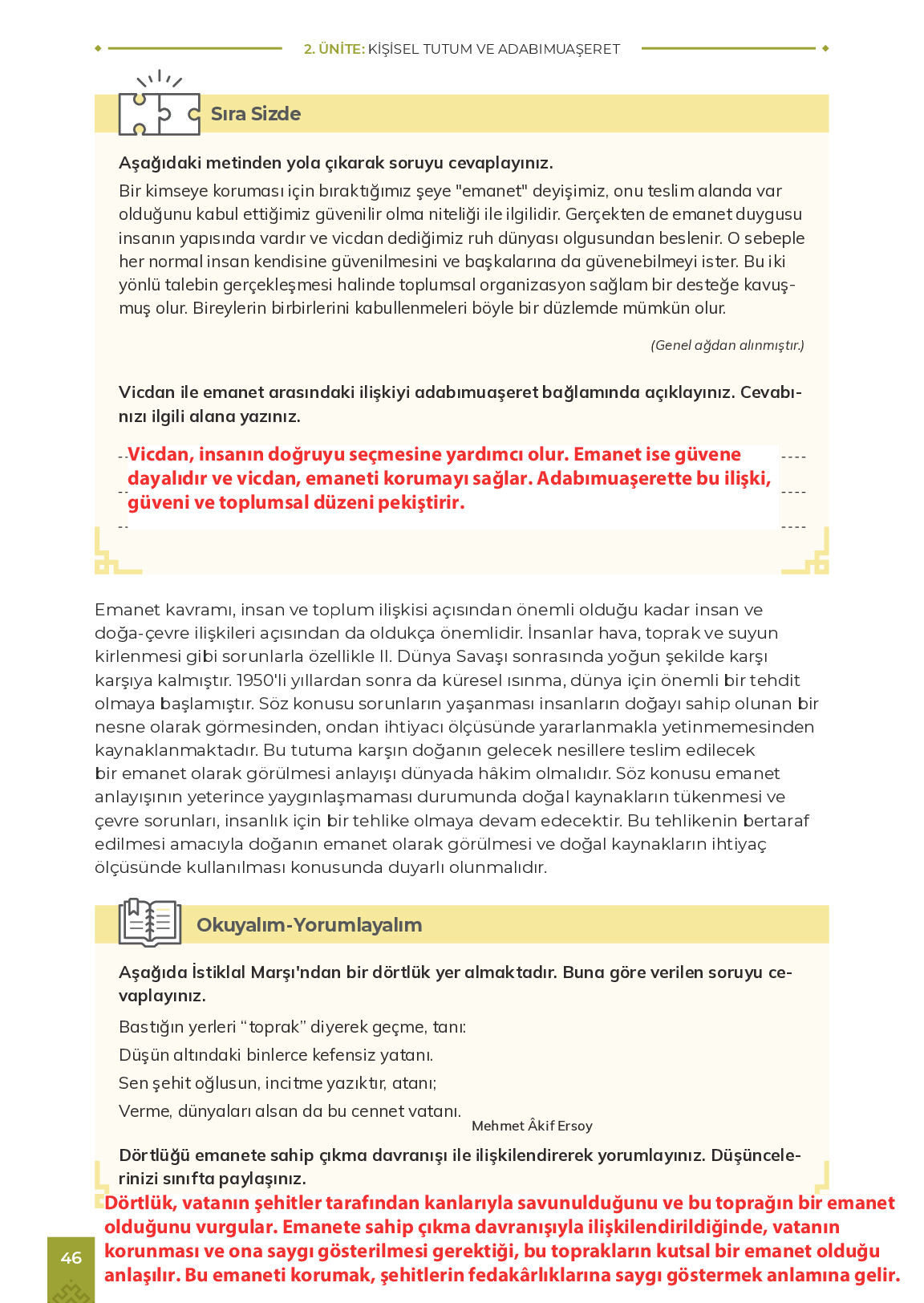 9. Sınıf Meb Yayınları Adabımuaşeret Ders Kitabı Sayfa 46 Cevapları